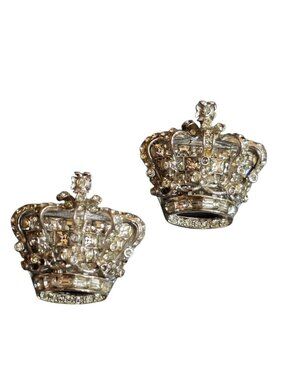 Vintage Signed Pair Coro Craft Raised Rhinestone Crown Scatter Pin (A9482)